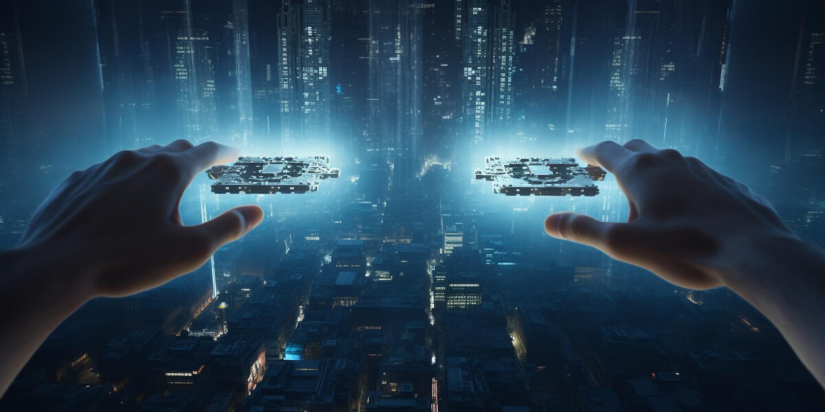 gemelo digital, dos manos en ciudad