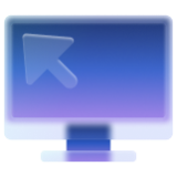 ordenador con puntero arriba a la izquierda, en color cristal azul